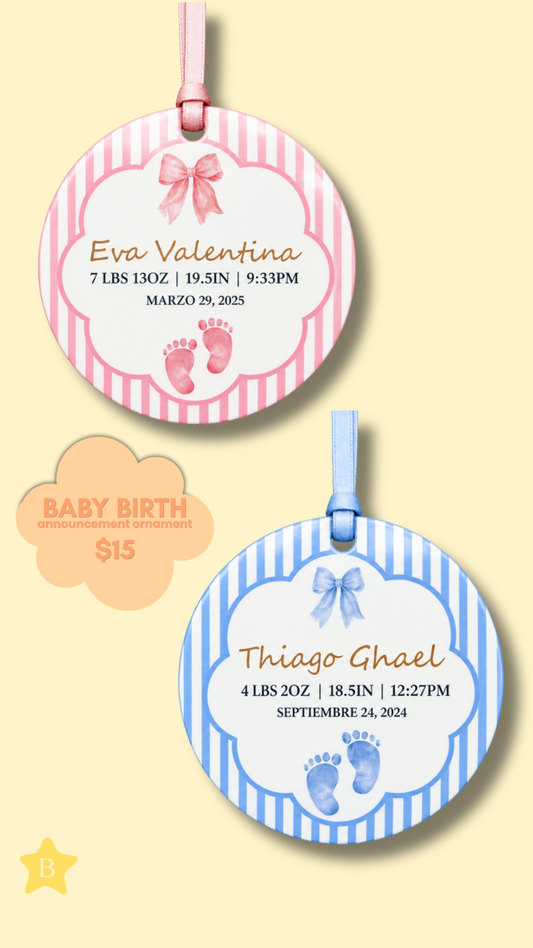 BABY BIRTH ANNOUNCEMENT ORNAMENT